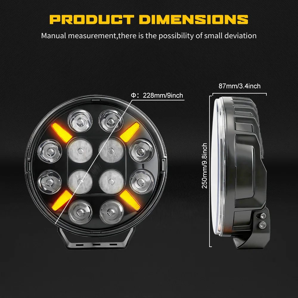 Vantage Approved 9" LED Driving Lights with Amber/ White DRL & Strobe