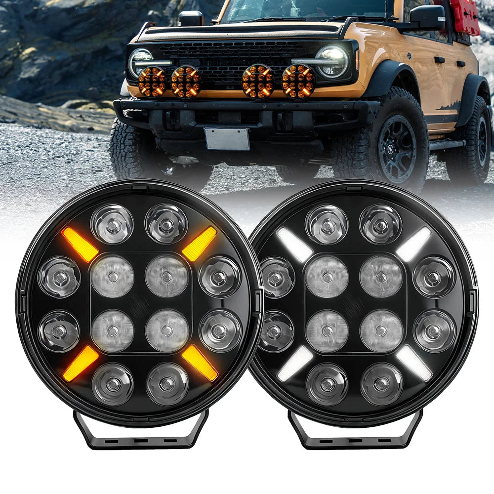 Vantage Approved 9" LED Driving Lights with Amber/ White DRL & Strobe